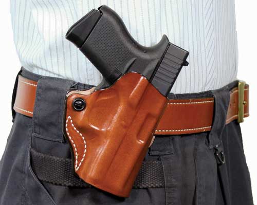 DeSantis Mini Scabbard OWB Leather Belt Slide Holster RH 1911 5" Tan