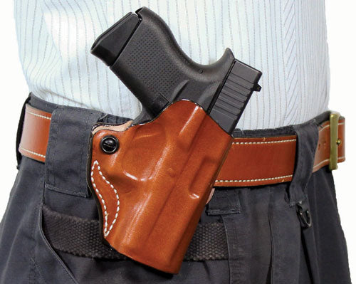 DeSantis Mini Scabbard OWB Leather Belt Slide Holster RH 380 Shield EZ Tan