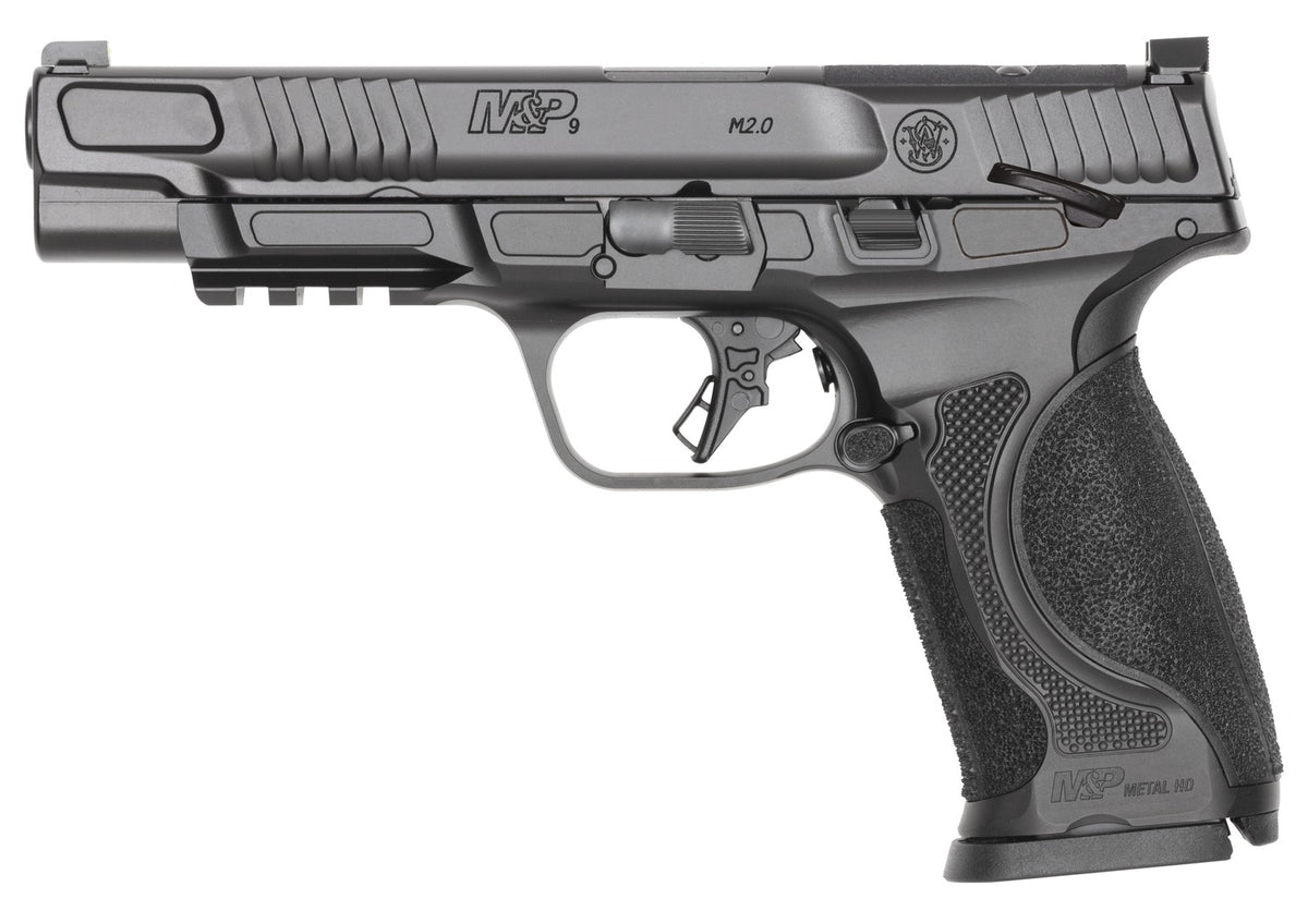 Smith & Wesson 14672 M&P M2.0 Metal 9mm Luger 17+1 5" Black Armornite Stainless Steel Barrel & Optic Ready/Serrated Slide, Black Armornite Stainless Steel Frame w/Picatinny Rail, Interchangeable Palms