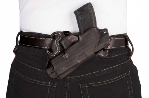 DeSantis Small of Back OWB Holster Black Leather RH SIG P220 and P226