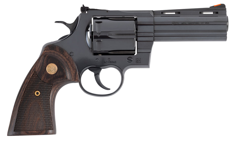 Colt Mfg ANACONDABP4WTS Anaconda Large 44 Mag 6 Shot 4.25" Blued Vent Rib Barrel, Cylinder, Steel Frame, Hogue Finger Grooved Grip, Exposed Hammer