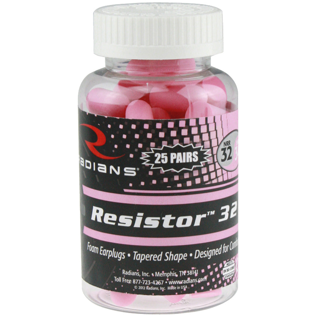 Radians Resistor 32 NRR Uncorded Pink Foam Earplugs 25 pr. Jar