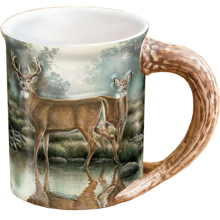 Wild Wings Sculpted Mug Whitetail Deer Tranquil Waters 16 oz. Stoneware