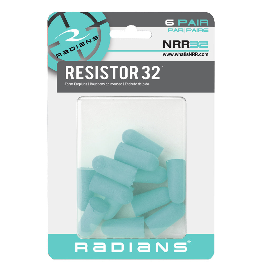 Radians Resistor32 Aqua Hearing Protection Foam Earplugs 6 Pack