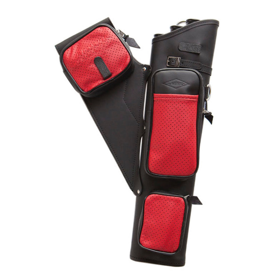 Neet NT-2300 RH Leather Archery Target Quiver Black Red Pockets