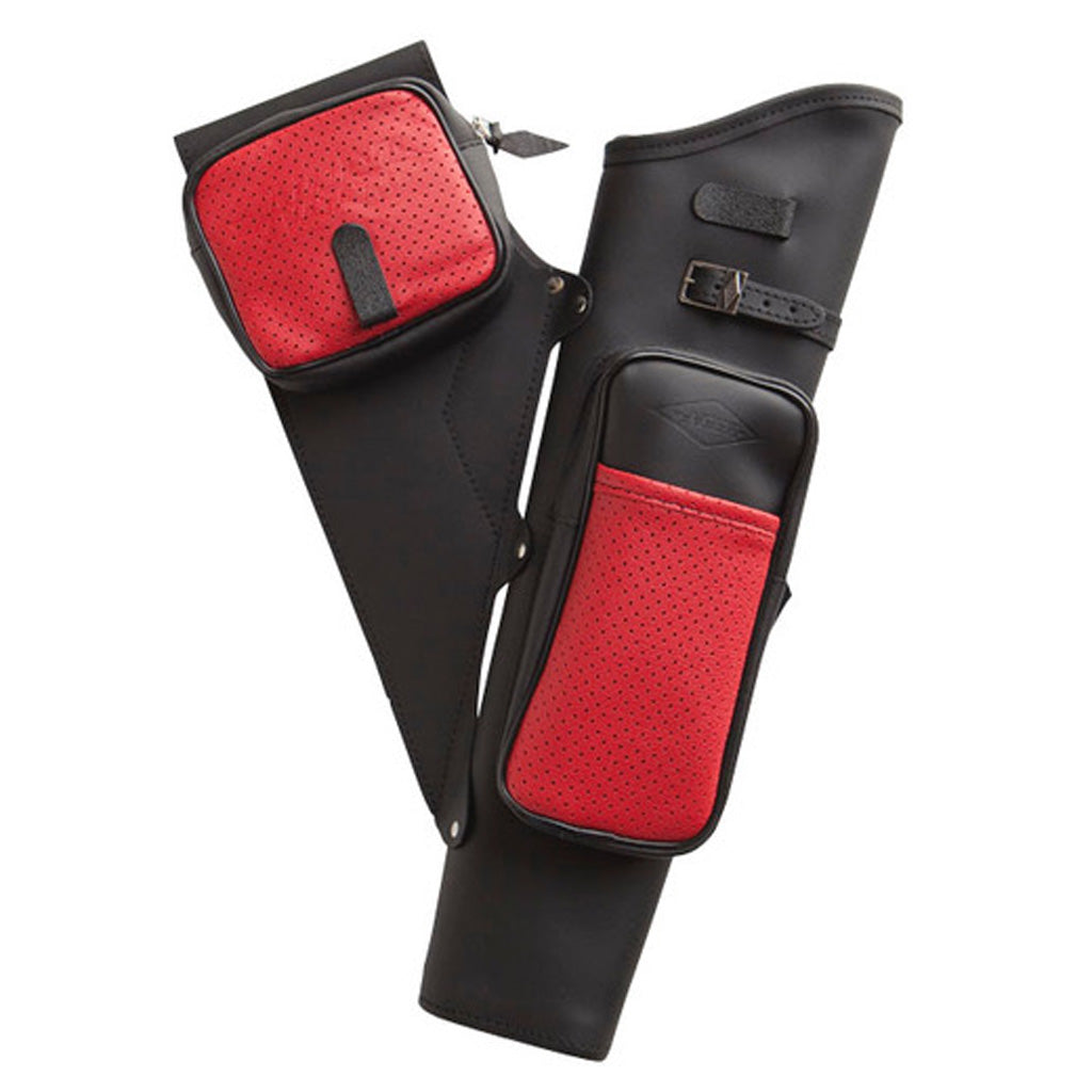 Neet NT-2100 RH Leather Archery Target Quiver Black Red Pockets
