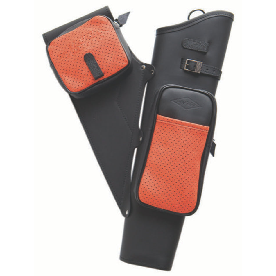 Neet NT-2100 RH Leather Archery Target Quiver Black Orange Pockets