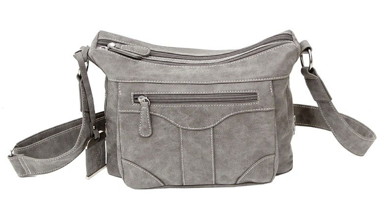 Bulldog Cross Body Concealed Carry Purse with Integrated Holster, Grey Suede