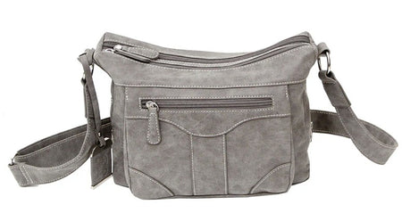Bulldog Cross Body Concealed Carry Purse with Integrated Holster, Grey Suede