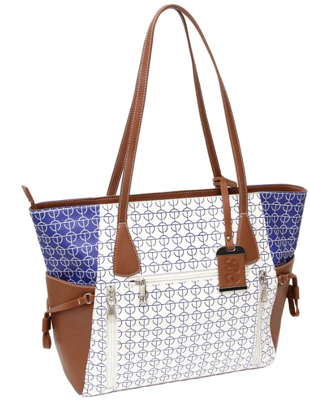 Bulldog Tote Style Concealed Carry Purse with Holster, White and Blue