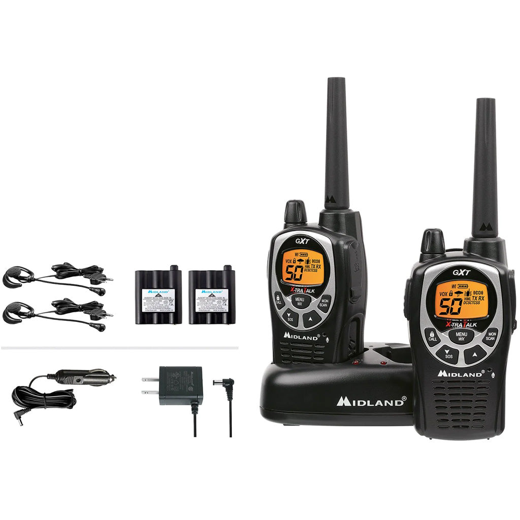 Midland GXT1000VP4 Two-Way Radio 50-Channel SOS Siren Rechargeable 2 Pack