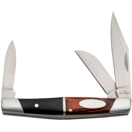 SZCO 3 Blade Folding Pen Knife 3.5" with Burlwood Handle and Steel Bolsters
