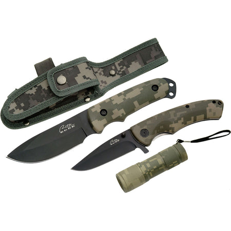 SZCO Hunting Combo 9" Hunter Knife and 4.5" Folder with LED Light and Sheath
