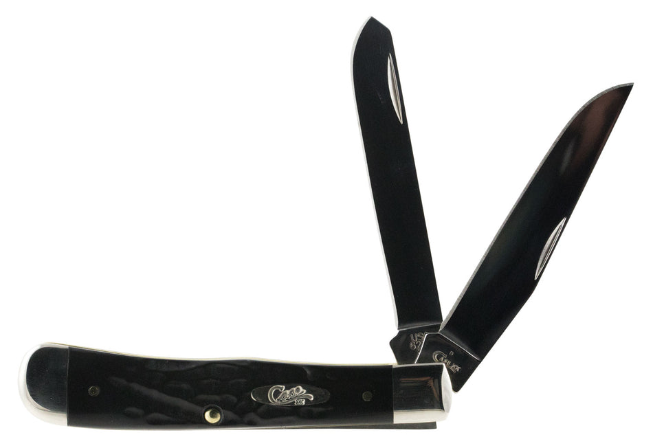 Case 18221 Rough Black Trapper Folding Clip/Spey Blade Knife 3.25"/3.27" Tru-Sharp Stainless Steel, Black Synthetic Handle