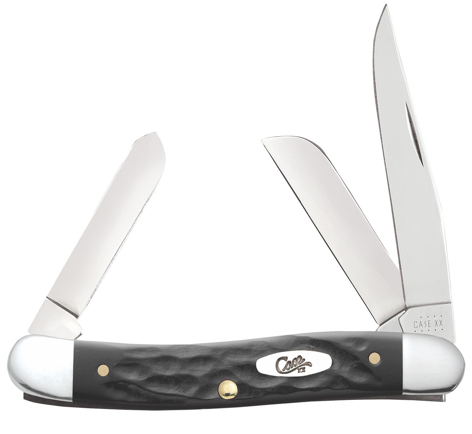 Case 18222 Rough Black Medium Stockman Folding Knife Three-Blade Tru-Sharp Stainless Steel, Jigged Black Synthetic Handle