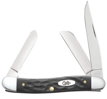 Case 18222 Rough Black Medium Stockman Folding Knife Three-Blade Tru-Sharp Stainless Steel, Jigged Black Synthetic Handle