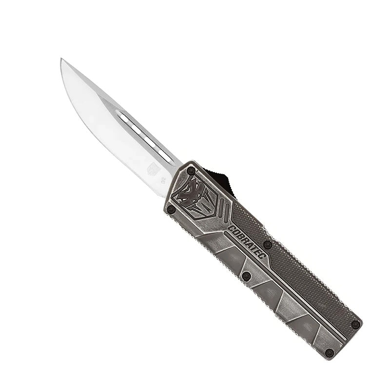CobraTec Lightweight OTF Knife in Stonewash with Drop Point Blade