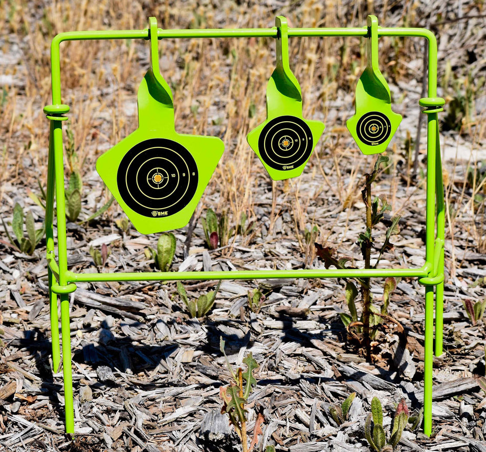 SME SMEST22FLD Steel Spinning Handgun Target Folding Black/Green Bullseye Illustration