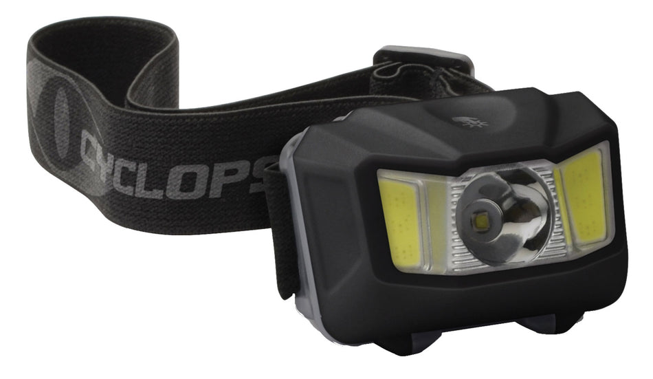 Cyclops Hero Headlamp 255 Lumen White Center LED Green COB Side LED Black Includes 3 AAA Batteries