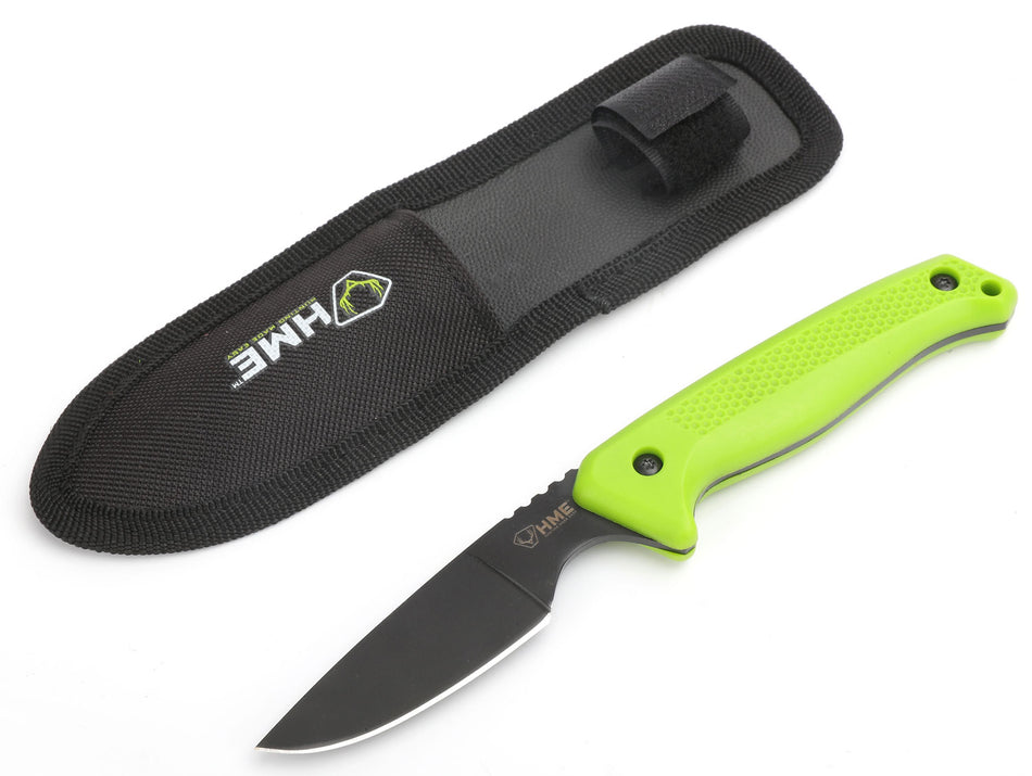 HME Fixed Blade Caping Knife 2.50" 420HC Stainless Steel with Black Oxide Finish and Green TPR Handle