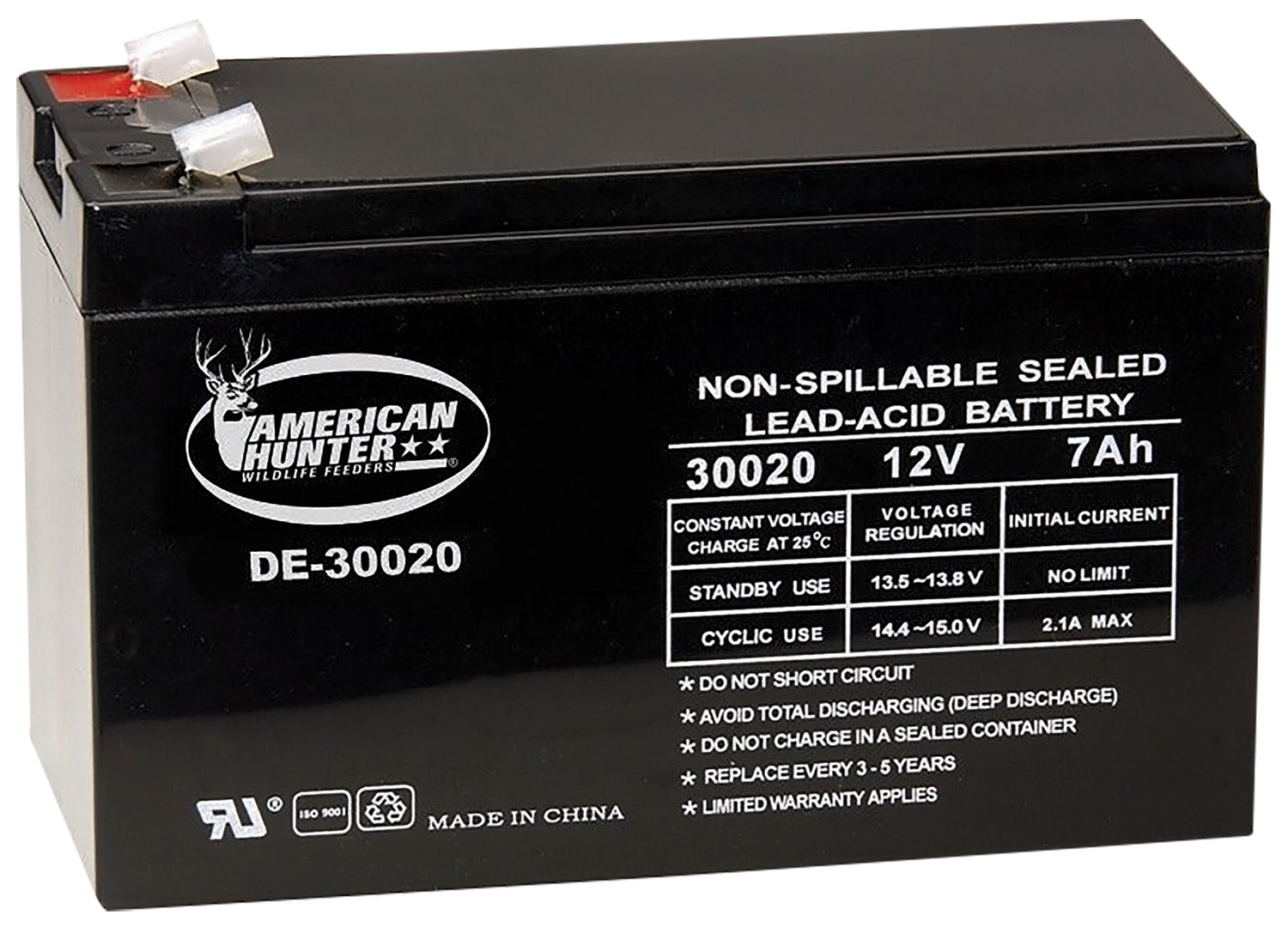 American Hunter DE30020 HR 12V 7 AMP Rechargeable Battery Black Game Feeder Use