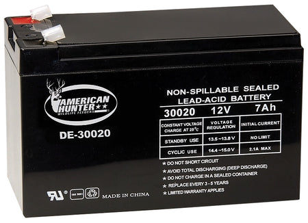American Hunter DE30020 HR 12V 7 AMP Rechargeable Battery Black Game Feeder Use