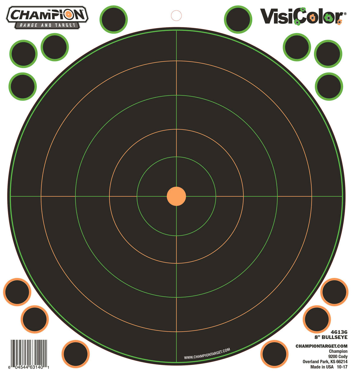 Champion 8" VisiColor Peel-and-Stick Bullseye Paper Shooting Targets 5 Pack