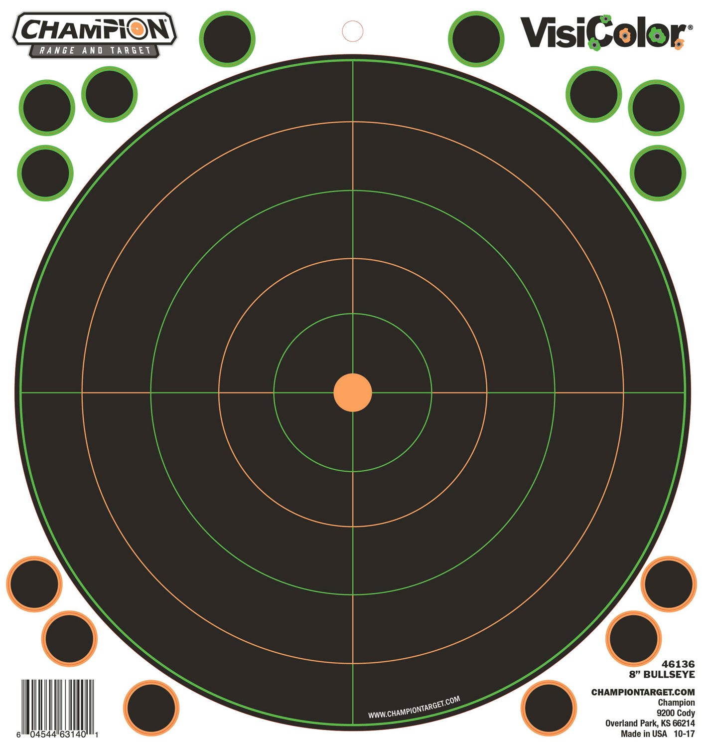Champion 8" VisiColor Peel-and-Stick Bullseye Paper Shooting Targets 5 Pack