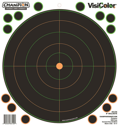 Champion 8" VisiColor Peel-and-Stick Bullseye Paper Shooting Targets 5 Pack