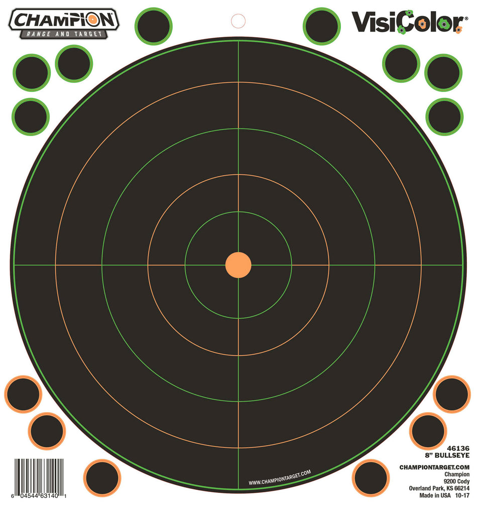 Champion 8" VisiColor Peel-and-Stick Bullseye Paper Shooting Targets 5 Pack