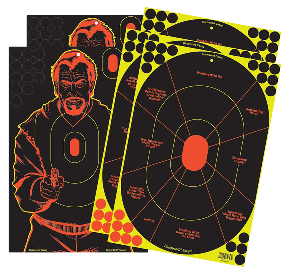 Birchwood Casey Shoot-N-C Reactive Combo Target 12" x 18" Silhouette and Bad Guy 5 Pack