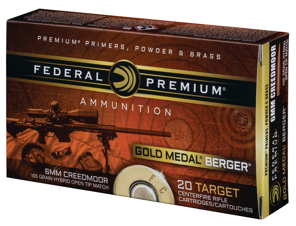 Federal Premium Gold Medal Berger Hybrid Open Tip Match 105 Grain 6mm Creedmoor 3025 fps