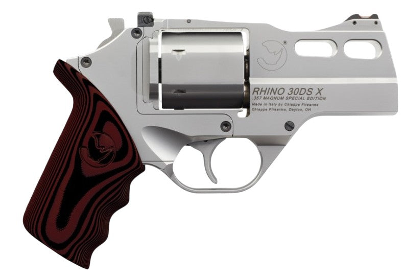 Chiappa Firearms CF340353 Rhino 30SARX *CA Compliant 357 Mag 6 Shot 3" Stainless Steel Barrel & Cylinder, Stainless Alloy Frame, Black/Red G10 Grip