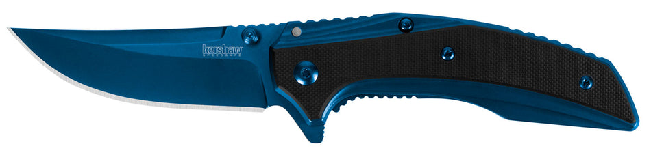 Kershaw Outright 8320 3" Folding Plain Blue PVD 8Cr13MoV Stainless Trailing Point Blade Black G10/Blue SS Handle Pocket Clip