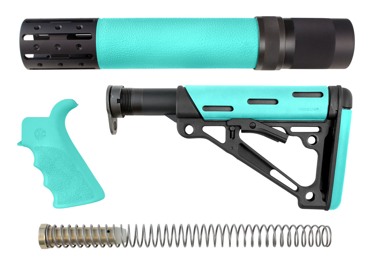 Hogue 13478 OverMolded Collapsible 3-Piece Stock Set AR15/M16 Aqua Black Rubber with Mil-Spec Buffer Tube