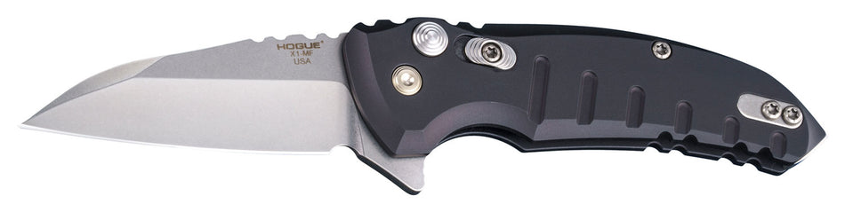 Hogue X1 MicroFlip Pocket Folder 2.75" Wharncliffe CPM 154 Stainless Steel Blade Matte Black Anodized Aluminum Handle and Pocket Clip