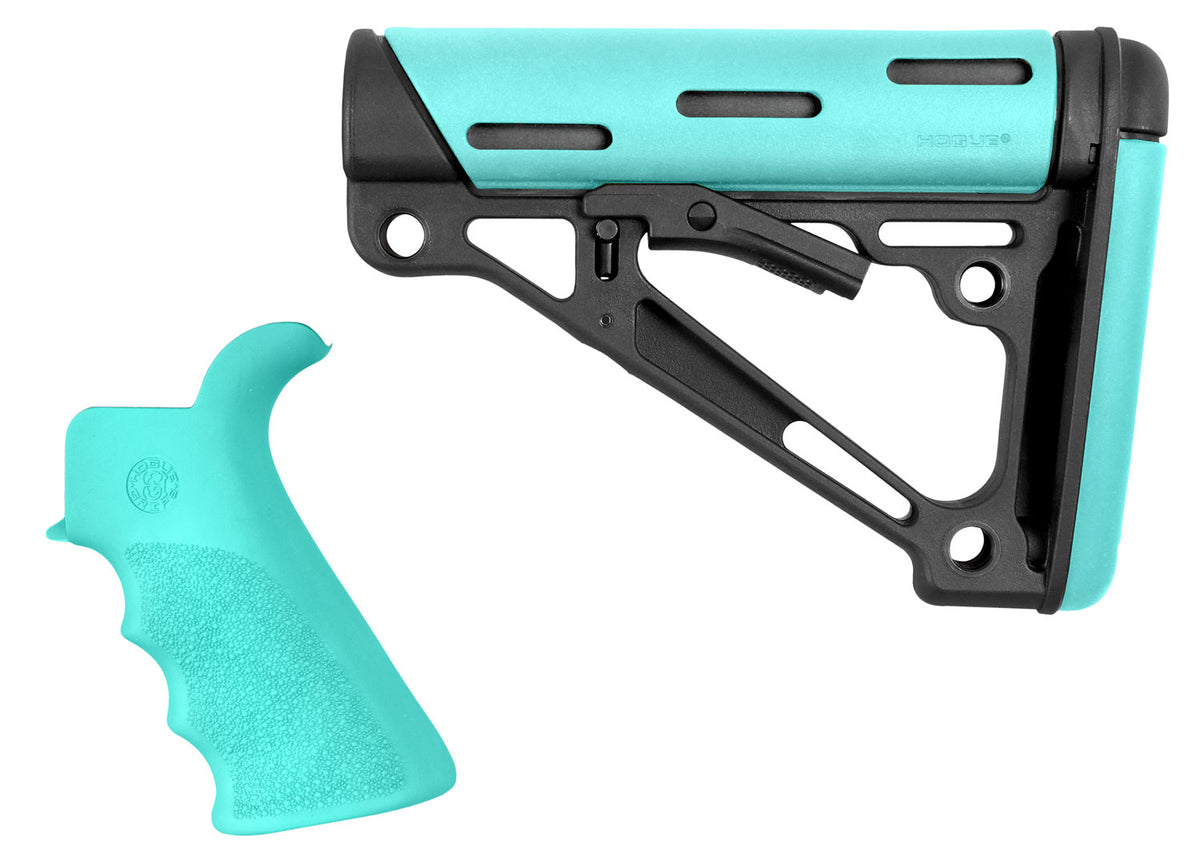 Hogue 13455 AR-15 OverMolded 2-Piece Kit Aqua Collapsible Stock and Grip Commercial Tube