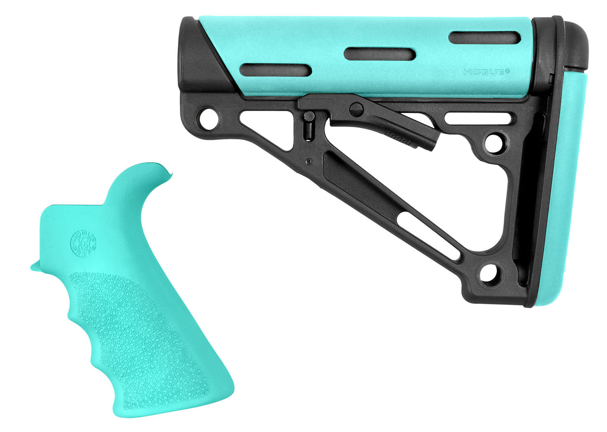 Hogue 13456 Mil-Spec AR15 Collapsible Stock and Beavertail Grip Combo, Aqua