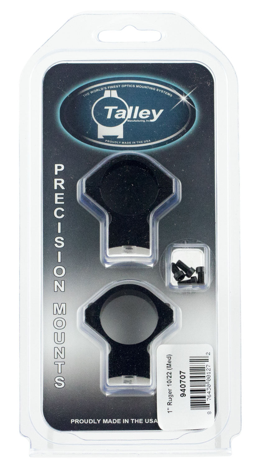 Talley 940707 Integrated Scope Mount Combo Ruger 10/22 Medium Rings 1" Tube Black Anodized