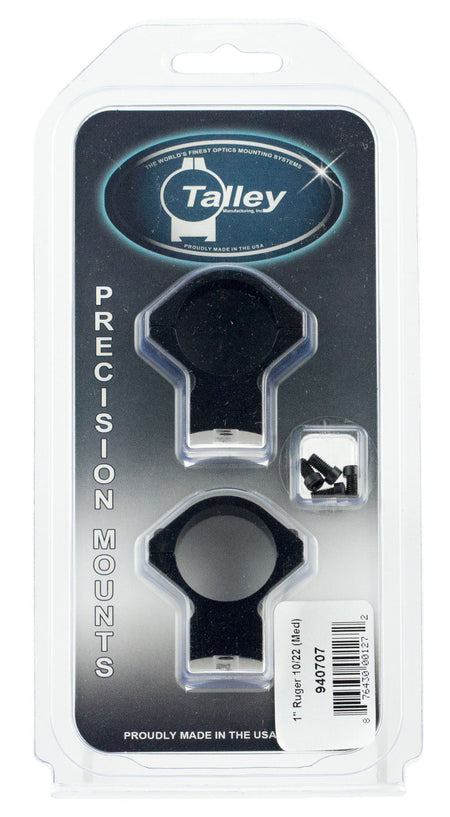 Talley 940707 Integrated Scope Mount Combo Ruger 10/22 Medium Rings 1" Tube Black Anodized