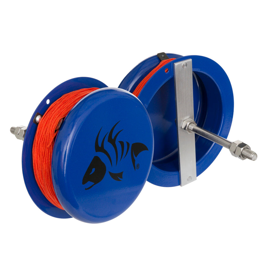 Fin Finder Aluminum Drum Bowfishing Reel Blue Powder Coat 80ft. Line