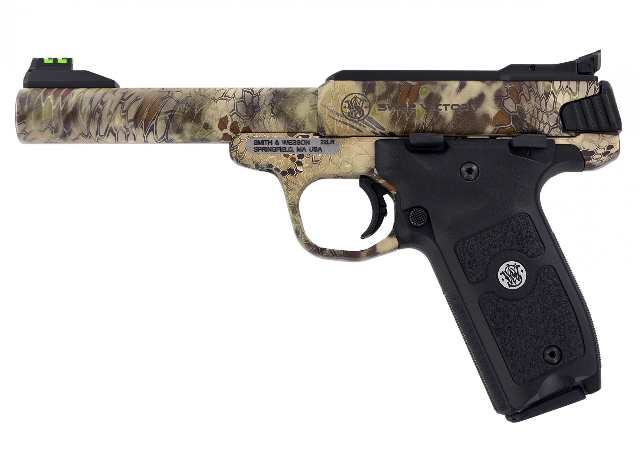 Smith & Wesson 10297 SW22 Victory Full Size Frame 22 LR 10+1 5.50" Kryptek Highlander Match Grade Steel Barrel & Frame, Black Textured Grip, Thumb Safety