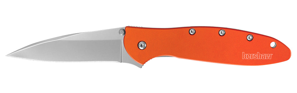Kershaw Leek Folding Pocket Knife Orange Anodized Handle 3" Bead Blasted 14C28N Drop Point Blade with Clip