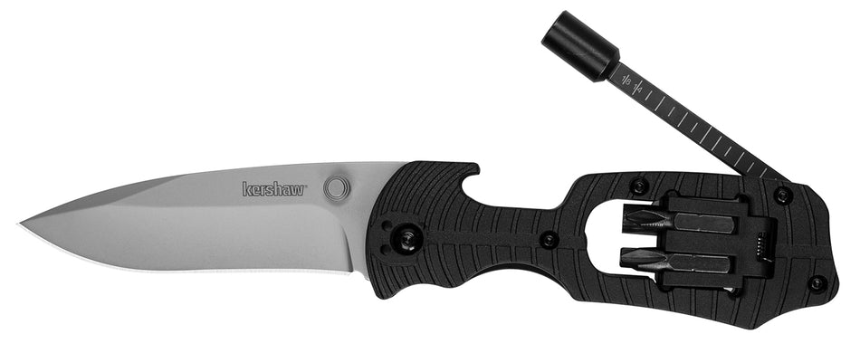 Kershaw Select Fire Folding Pocket Knife Tool 8Cr13MoV Stainless Blade Black Nylon Handle Includes Screwdriver Bits