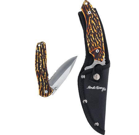 Uncle Henry Fixed Blade Folder 2-Piece Knife Set Staglon Satin Finish