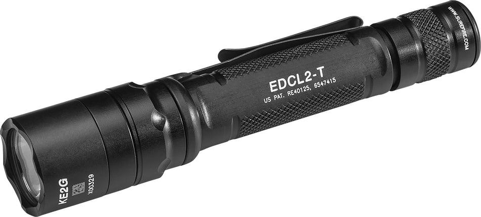 SureFire EDCL2-T Tactical EDC Light Black 5/1200 Lumens White LED Dual-Output Knurled Body