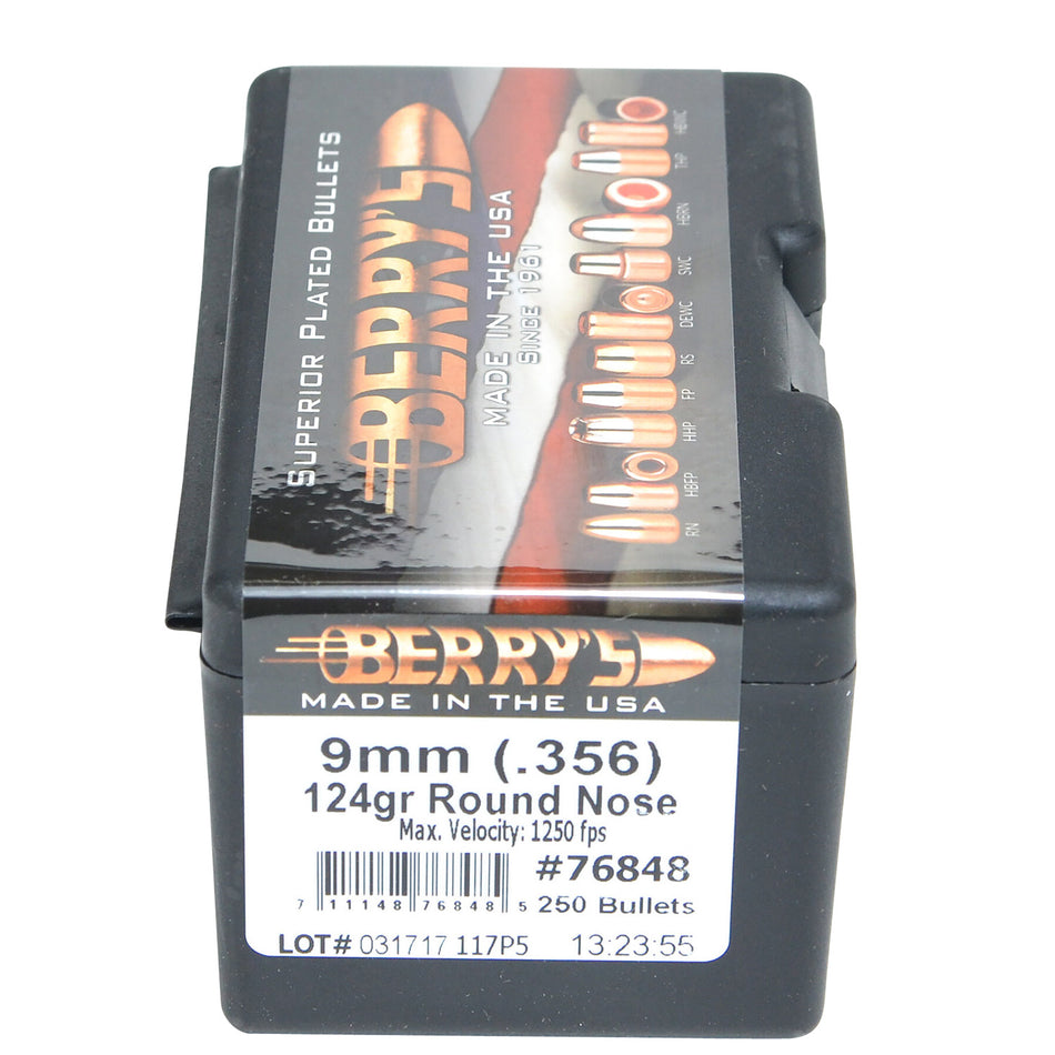 Berry's 76848 Superior Pistol 9mm/.356 124gr Round Nose Plated Bullets 250/Box