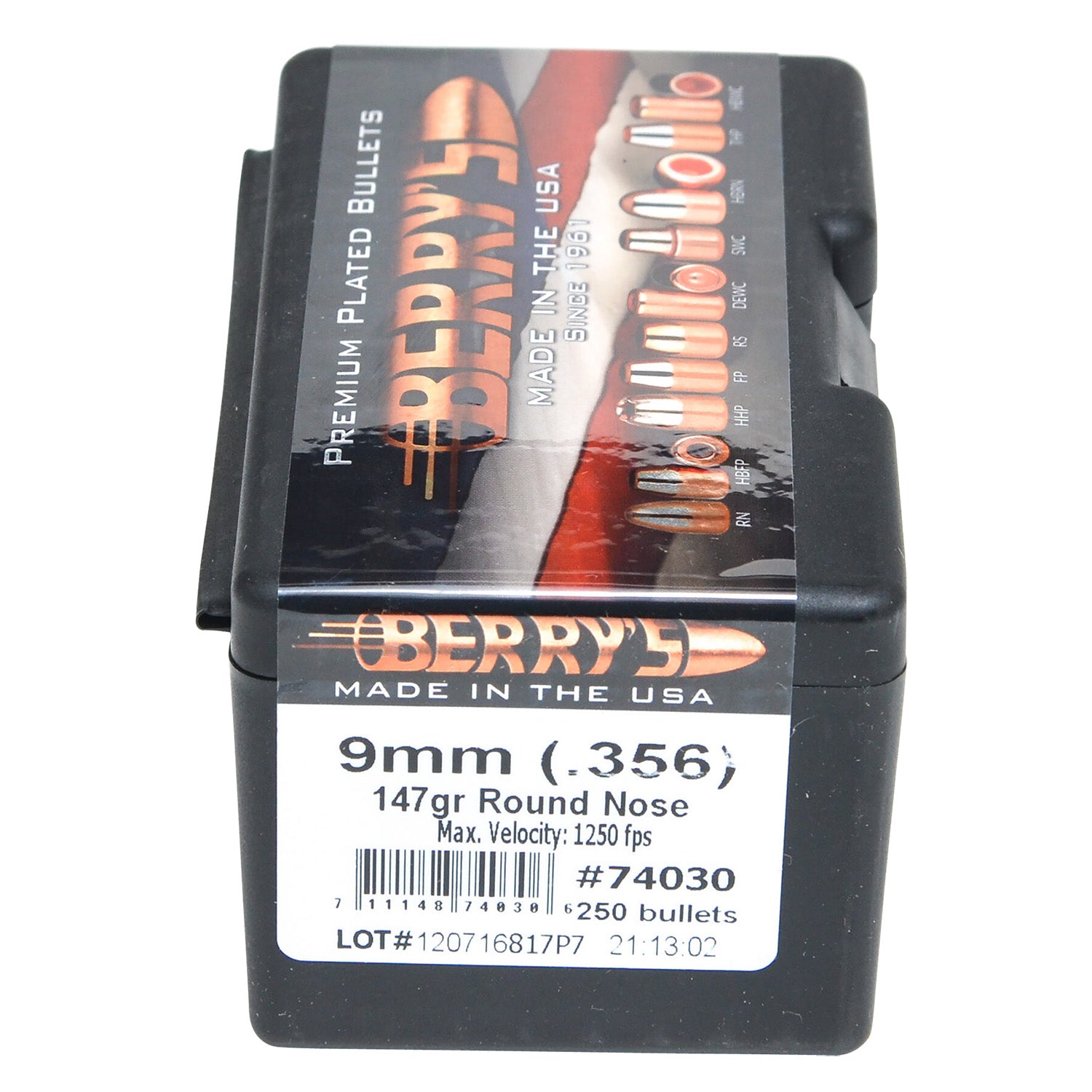 Berry's 74030 Superior Pistol 9mm/.356 147gr Round Nose Plated Bullets 250/Box