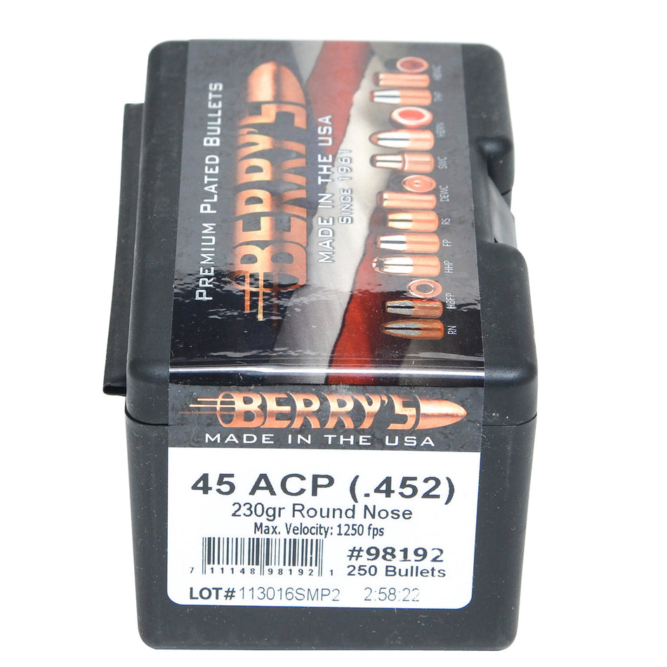 Berry's 98192 Superior Pistol 45 Cal 230gr Round Nose Plated Bullets 250/Box