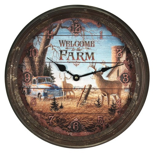 Rivers Edge Deer Rustic Metal Round Wall Clock 15"
